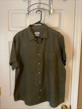 Massimo Dutti Men's 100% Linen Hunter Green Short Sleeves Preppy Shirt Size XXL